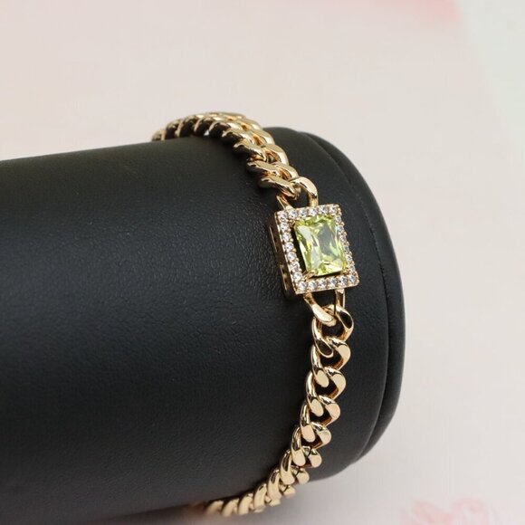 "Elegant Rose Gold Bracelet with Green Stone & Cubic Zirconia Charm, XPBL0805 - Picture 1 of 12